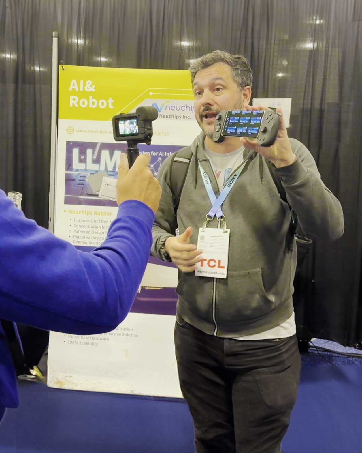 The reporter says the S3 Mobile Gaming Controller is a game-changer for cloud gaming on mobile at CES 2024