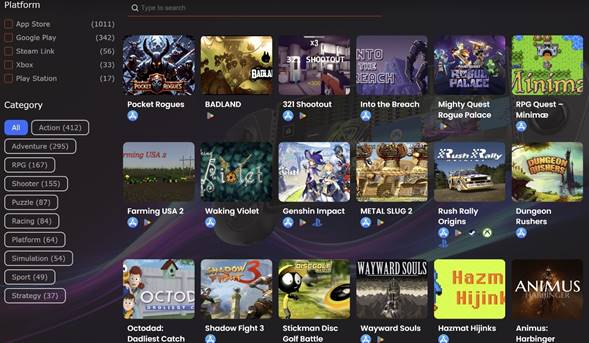 Comprehensive game libraries like Genshin Impact, METAL SLUG 2, and Shadow Fight 3 that support the Serafim S3 Game Controller