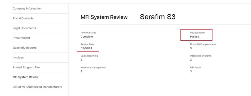 The USB-C variant of the Serafim S3 controller has completed the preliminary assessment of Apple's product program. It is moving forward through Apple's MFI review process in the United States. We expect to have a shipping schedule by the end of December.